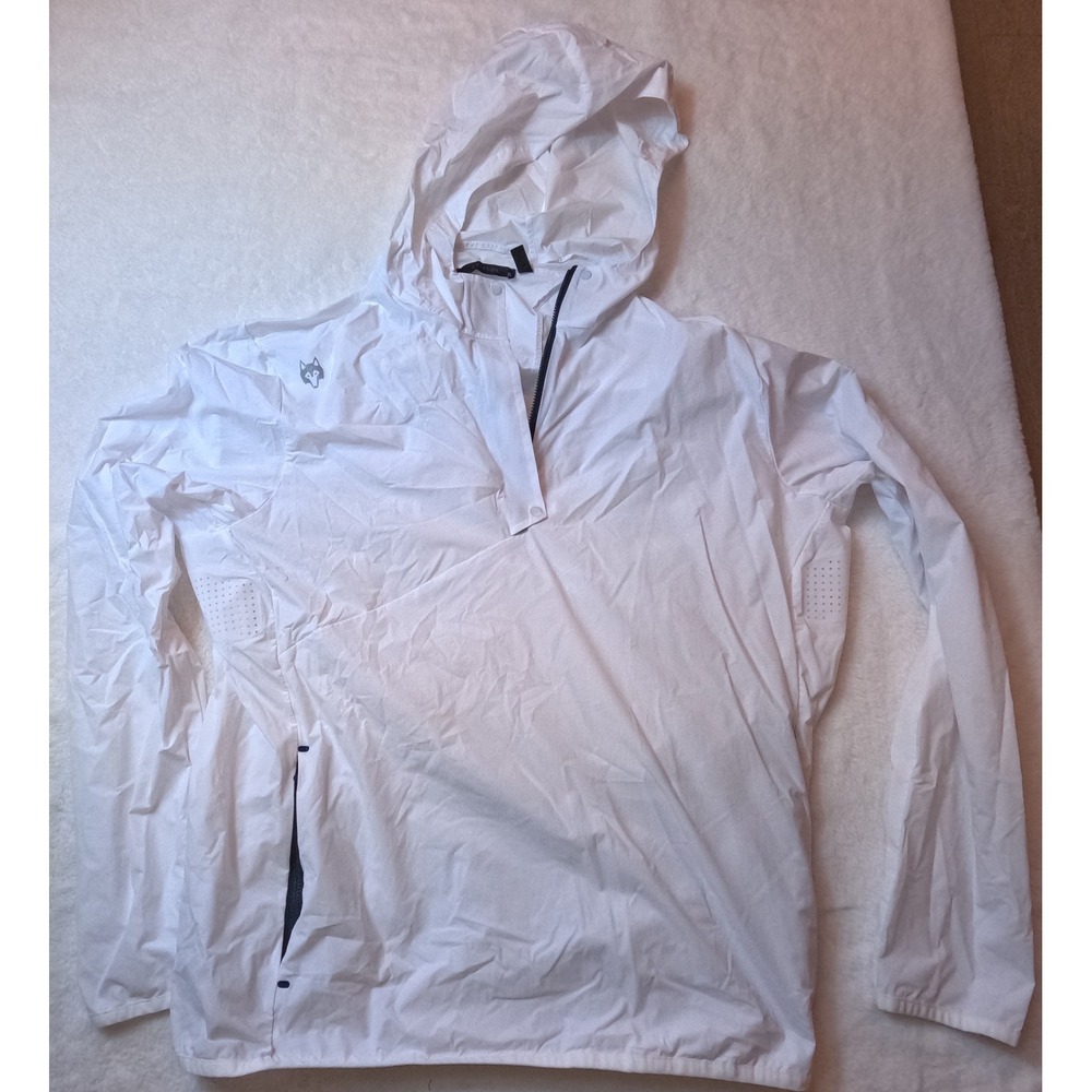 Greyson White Wolf Logo Quarter Zip Hooded Windbreaker Jacket Mens XL